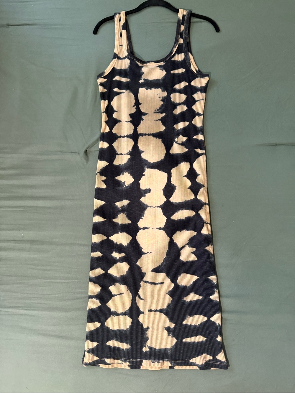 Zara Abstract Print Ribbed Midi Tank Dress Black Tan L NWOT